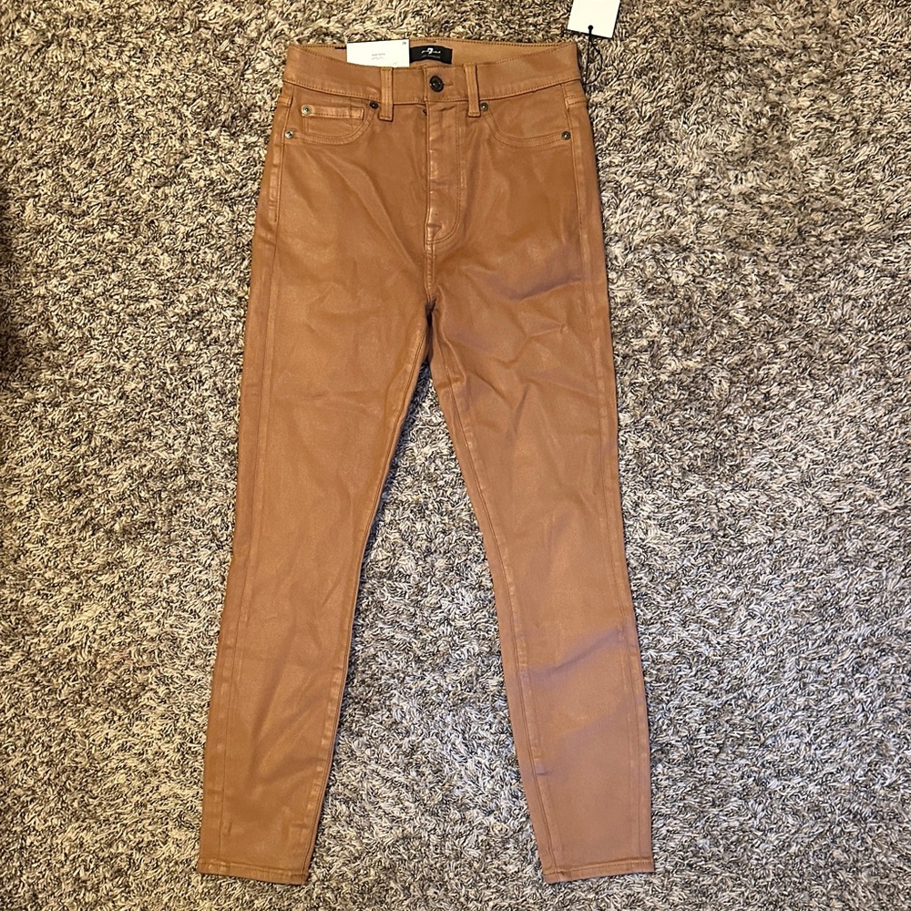 NWT 7 For All Mankind High Waist Ankle Skinny Pants Brown Size 26